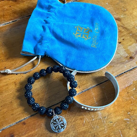 Set of Two Rhinestone and Metal Cuff HOPE Bracelets EUC Rustic Cuff & Gift Bag - Picture 3 of 3